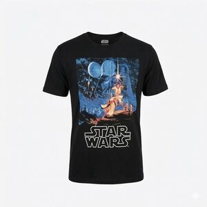 Star Wars Black Graphic Tee with Blue & Orange Print